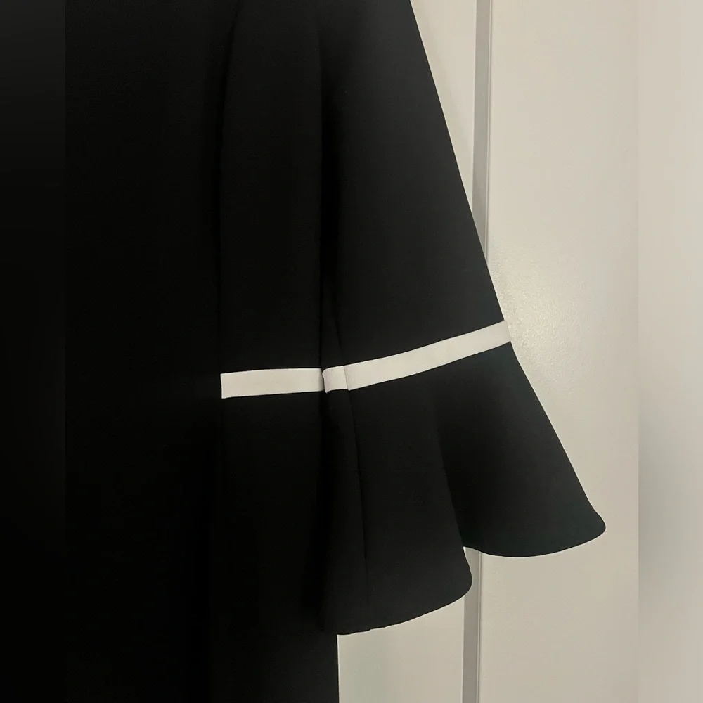 Calvin Klein Black Dress with Bell Sleeve and white piping detail, size 6 - Picture 7 of 8